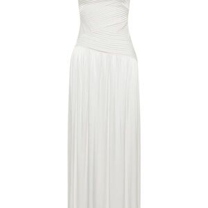 Meshki White One Shoulder Ruched Gown